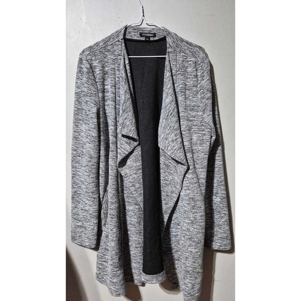 Roz & Ali Womens Gray Space Dye Draped Open Front Cardigan Jacket Large Pockets